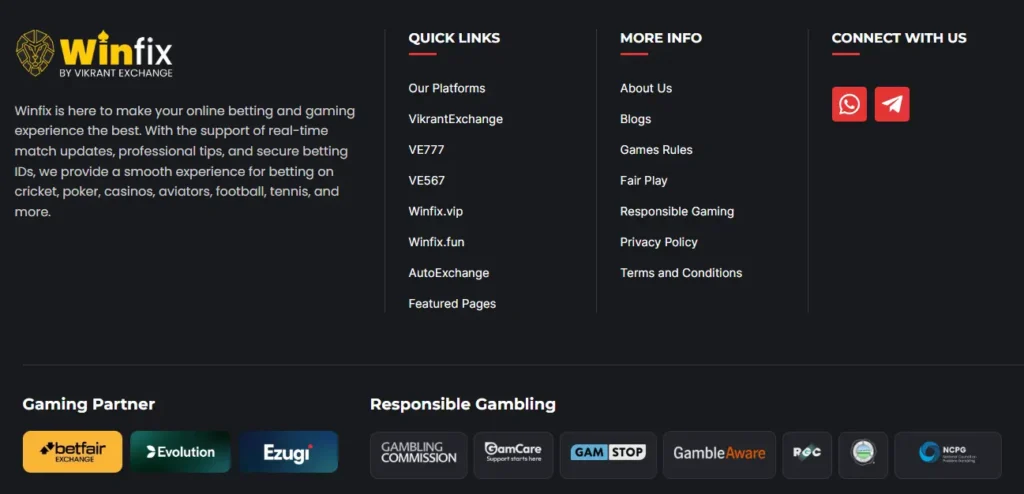 footer links to terms and responsible gaming pages